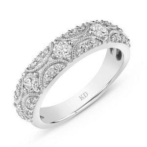 18kt White Gold Round Diamonds Patterned Band Ring