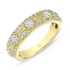 18kt Yellow Gold Round Diamonds Patterned Band Ring