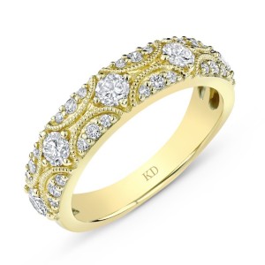 18kt Yellow Gold Round Diamonds Patterned Band Ring