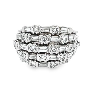 Estate Platinum Five Row Baguette And Round Stack Ring