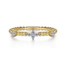 Gabriel & Co. 14kt Yellow Gold "Bujukan" Diamond Station Beaded Band Ring