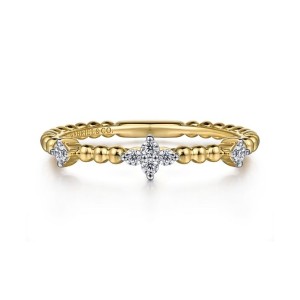 Gabriel & Co. 14kt Yellow Gold "Bujukan" Diamond Station Beaded Band Ring