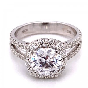 Peter Storm 14kt White Gold Cushion-shaped Halo Diamond Engagement Ring Mounting