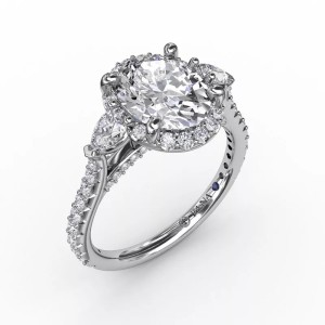 14kt White Gold Oval Diamond Halo Engagement Ring Mounting