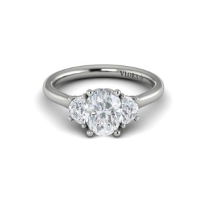 Vlora Platinum Oval And Half-moon Diamonds Three-stone Engagement Ring Mounting