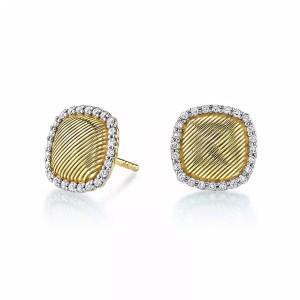Sloane Street 18kt Yellow Gold Strie Stud Earrings With Diamond Edges