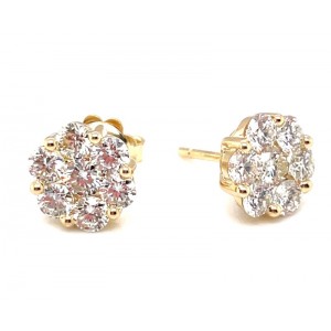 Facet Barcelona 14kt Yellow Gold Flower 2.00 Carat Diamond Earrings