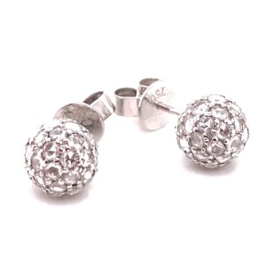 Estate 18kt White Gold Pave Diamond Ball Earrings