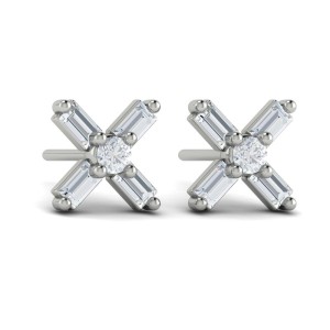 Vlora 14kt White Gold Baguette And Round Diamond Star Earrings