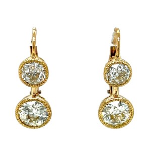 18kt Yellow Gold Double Old Cut Diamond Drop Earrings