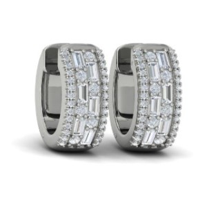 Vlora 14kt White Gold Baguette And Round Diamond Huggie Earrings