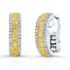 18kt White Gold Yellow And White Diamond Half-hoop Earrings