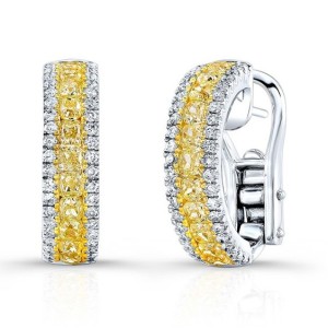 18kt White Gold Yellow And White Diamond Half-hoop Earrings