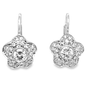 Estate 18kt White Gold Diamond Flower Drop Earrings