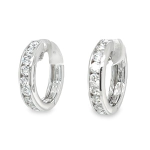 Estate 18kt White Gold Channel Set Diamond Hoop Earrings