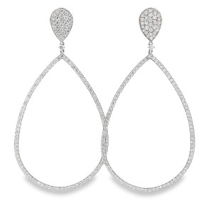 Estate 14kt White Gold Open Pear Shaped Diamond Drop Earrings