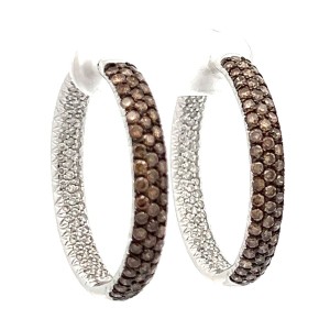 Estate 14kt White Gold Brown And White Diamond Pave Hoop Earrings