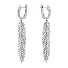 18kt White Gold Diamond "feather" Dangle Earrings