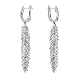 18kt White Gold Diamond "feather" Dangle Earrings