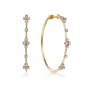 Gabriel & Co, 14kt Yellow Gold Diamond Stations Hoop Earrings
