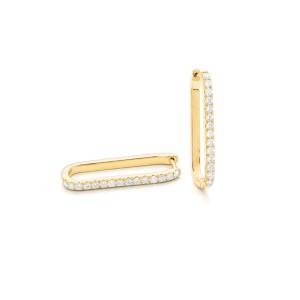 Facet Barcelona 14kt Yellow Gold Diamond Rectangular Hoop Earrings