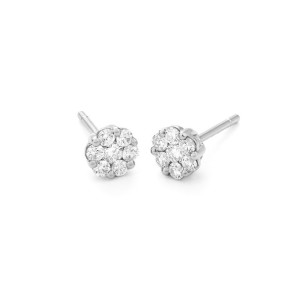 Facet Barcelona 14kt White Gold Petite Diamond Cluster Stud Earrings