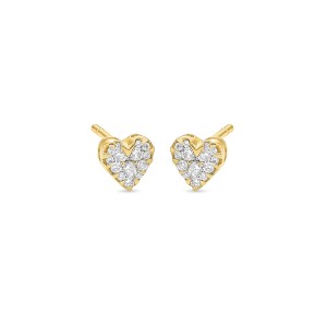 Facet Barcelona 14kt Yellow Gold Diamond Heart Cluster Stud Earrings