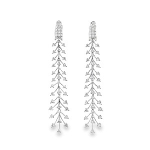 18kt White Gold Diamond Leaf Design Drop Earrings