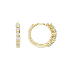 14kt Yellow Gold Prong Set Diamond Huggie Hoops