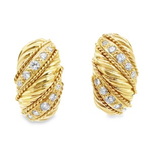 Estate 18kt Yellow Gold Textured Dome Diamond Earrings