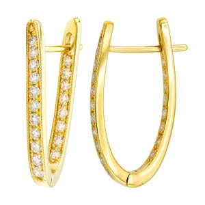 18kt Yellow Gold Twisted Milgrain Diamond Hoop Earrings