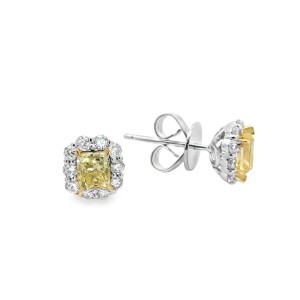 18kt White And Yellow Gold Fancy Yellow Diamond Halo Earrings