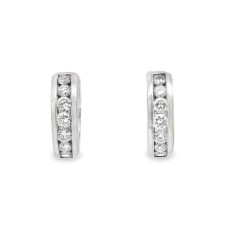 Estate 14kt White Gold Channel Set Diamond Huggie Hoop Earrings