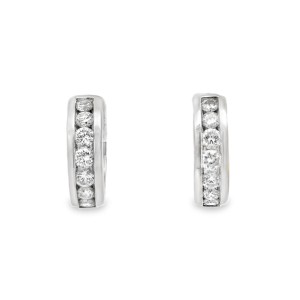 Estate 14kt White Gold Channel Set Diamond Huggie Hoop Earrings