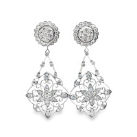 Estate 14kt White Gold 2.46 Carat Diamond Cluster Earrings With Chandelier  Jacket