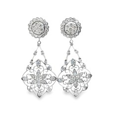 Estate 14kt White Gold 2.46 Carat Diamond Cluster Earrings With Chandelier  Jacket