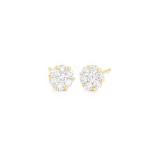 Facet Barcelona 14kt Yellow Gold Diamond Cluster Stud Earrings.