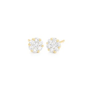 Facet Barcelona 14kt Yellow Gold Diamond Cluster Stud Earrings.