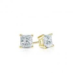 Estate 18kt Yellow Gold Princess Cut 0.75 Carat Diamond Solitaire Earrings