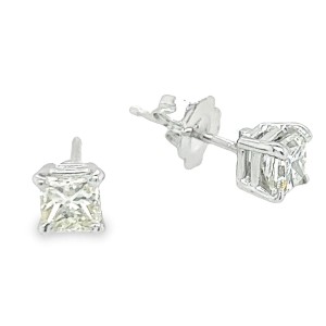 Estate 14kt White Gold 0.50 Carat Princess Cut Diamond Solitaire Stud Earrings
