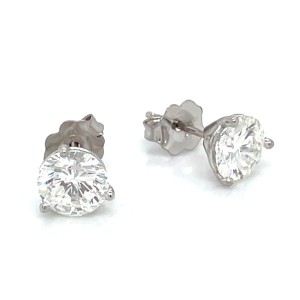 14kt White Gold 1.92 Carat Total Weight Round Diamond Stud Earrings