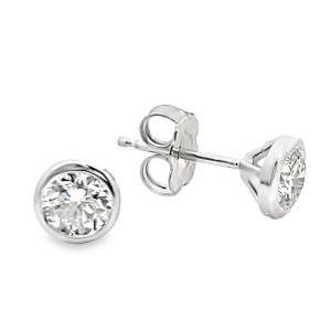 14kt White Gold 0.688 Carat Total Weight Bezel-set Round Diamond Stud Earrings