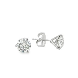 Platinum 2.45carat Total Weight Round Diamond Stud Earrings