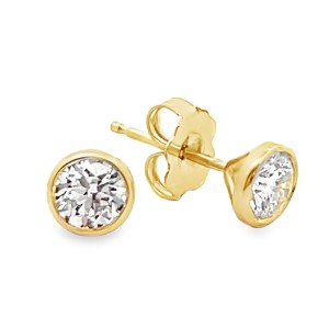 14kt Yellow Gold 0.838 Carat Total Weight Bezel-set Round Diamond Stud Earrings
