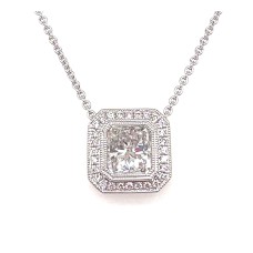 14kt White Gold Radiant Diamond Halo Pendant Necklace