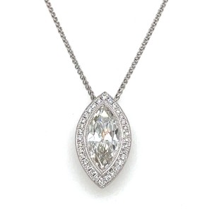 14kt White Gold Marquise Diamond Halo Pendant Necklace