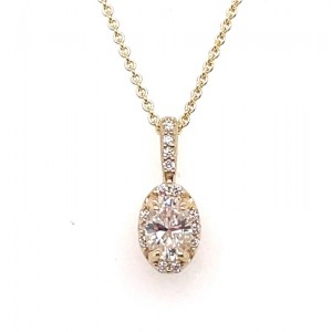 14kt Yellow Gold Oval Diamond Halo Pendant Necklace
