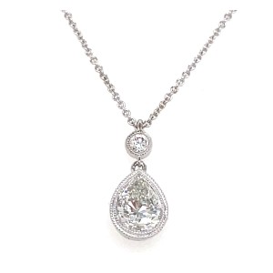 14kt White Gold Round And Pear-shaped Diamond Pendant Necklace