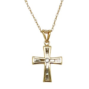 Estate 14kt Yellow Gold Channel Set Diamond Cross Pendant