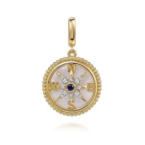 Gabriel & Co. 14kt Yellow Gold Mother-of-pearl, Diamond And Sapphire Compass Pendant